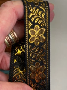 Floral Metallic 1 inch wide jacquard woven fabric trim, sold by the yard. - Picture 1 of 10
