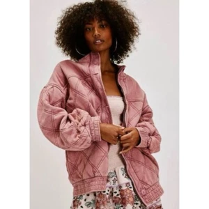 Neu Free People Juno Jacke Stepp Oversized Bomber Mantel Rosa Rose Small - Bild 1 von 10
