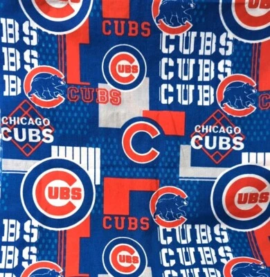Chicago Cubs MLB Baseball Fabric 11"x53" Retro look Logos red white blue cotton - Image 1 of 4
