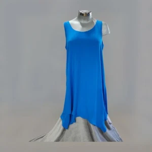 Avenue Womens Dress Blue 14/16 Midi Asymmetrical Sleeveless Flowy Boho Casual - Picture 1 of 17