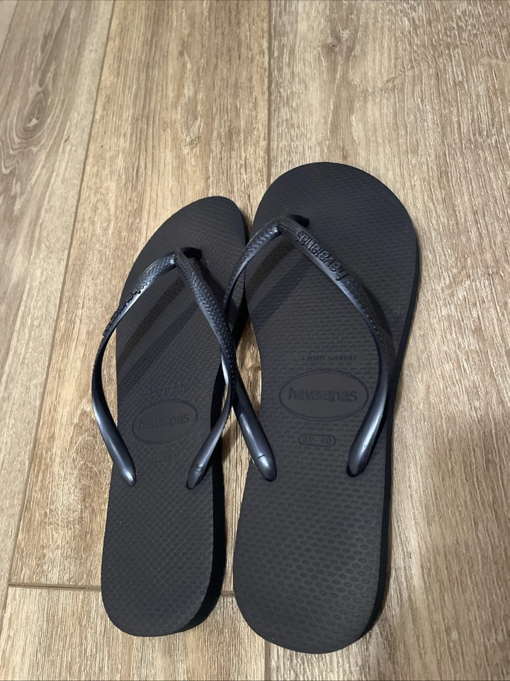 Sandalias Havaianas Slim Chanclas para mujer, negras, 39/40, EE. UU. Mujer 7/8 Foto 1 de 3