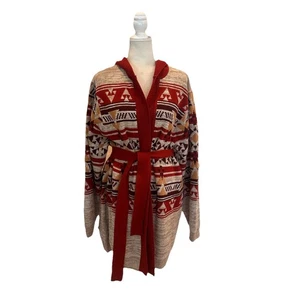 NWT Wrangler Retro Cardigan Womens XL Aztec Southwestern Cowgirl Hooded Belted - Picture 1 of 8