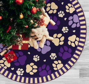 Christmas Tree Skirt With Dog Paw Prints 48" Inch NEW - Picture 1 of 7