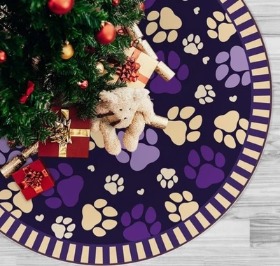 Christmas Tree Skirt With Dog Paw Prints 48" Inch NEW - Image 1 of 4