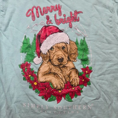 Simply Southern Long Sleeve T-Shirt Christmas Merry Bright Blue YOUTH S Small - Image 1 of 4