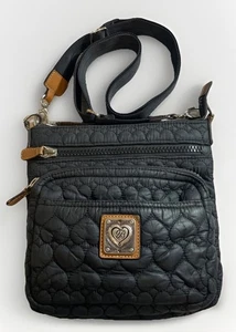Brighton Heart to Heart Kallista Quilted Messenger Crossbody Bag Black  Spacious - Picture 1 of 10