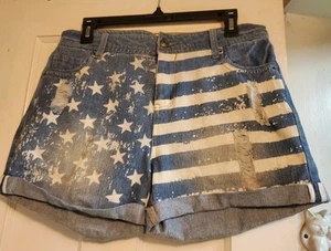SEVENTEEN Hi Rise STARS STRIPES White Blue Denim Jeans Shorts Size 5/34 JULY 4th - Picture 1 of 9