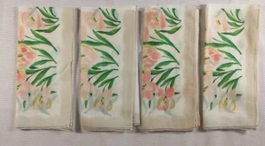 Vintage Set 4 Floral Hanky Hankies Spring Tulips Peach Pink Women's Handkerchief - Picture 1 of 9