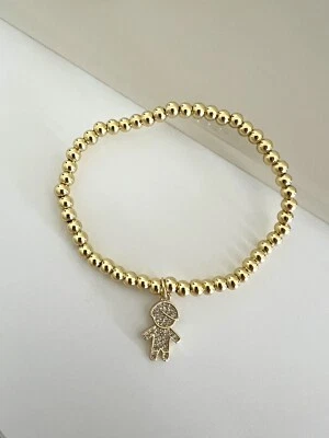 Pulsera elástica con cuentas CZ Boy - Chapada en oro de 14K Foto 1 de 4
