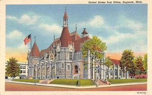 Cartolina MI: Ufficio postale, Saginaw, Michigan, lino, pubblicata 1951 - Foto 1 di 2