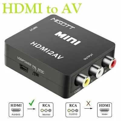 HDMI To 3 RCA CVBS Full HD Video 1080P AV Scart Composite Converter Adapter • 6.75€