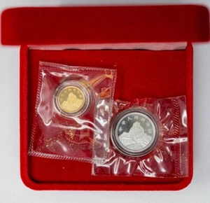 1990 2 Pc China Dragon & Phoenix Commemorative Coins 1G Gold 2G Silver  - Picture 1 of 7