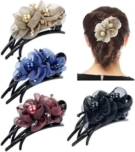 4Pcs Crystal Double Flower Hair Clips Hair Pins Accessories for Women & Girls - Picture 1 of 6
