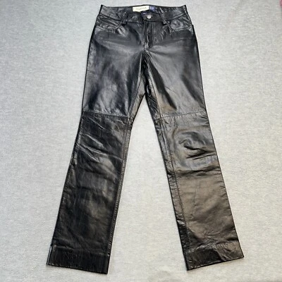 Vintage Y2K GAP Leather Pants Women 2 Black Bootcut Lined Motorcycle Biker 27x29 - Image 1 of 4