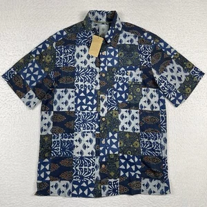 The Territory Ahead Shirt Mens Medium Blue Patchwork Preppy Workwear Travel New - Picture 1 of 11