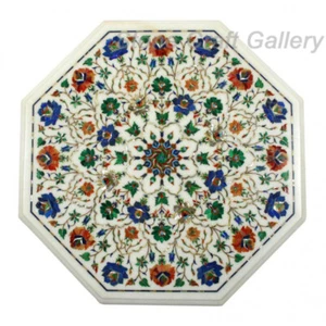 18" Marble Side Table Top Semi Precious Stones Pietradura floral Inlay Handmade - Picture 1 of 1