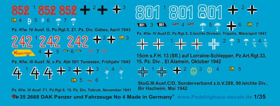 Peddinghaus-Decals 1/35 2668 Dak Carro Armato No 4 - Immagine 1 di 1
