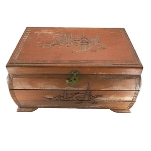 Caja de música joyería china vintage de 17" tallada a mano símbolo de longevidad paisaje LEER - Imagen 1 de 17