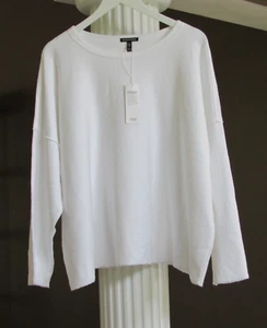 Eileen Fisher White Crew Neck Box Top TEXTURED 100% Organic Cotton 3X NWT $148 - Picture 1 of 3