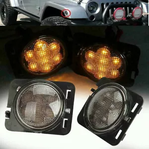 Pair LED Fender Side Marker Turn Signal Light Fit for 2007-2018 Jeep Wrangler JK - Foto 1 di 12
