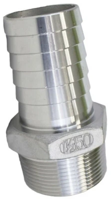 (Ships Fast) 1 1/2 NPT Male 316 Stainless Steel 1-1/2 Inch Hose Barb Fitting - Image 1 of 4