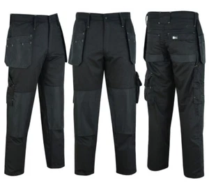 Mens Work Trousers Black Heavy Duty Safety Combat Cargo Pant Multi Pocket Cotton - Picture 1 of 5