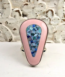 ATEMBERAUBENDER RING JAY KING DTR ROSA OPAL UND BLAUOPAL MOSAIK STERLINGSILBER 6 - Bild 1 von 6