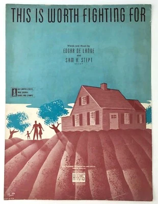 This Is Worth Fighting For Sheet Music Piano Guitar 1942 Patriotic WW II USA Vtg - Image 1 of 3