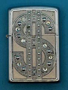Vintage 2006 Bling Dollar Sign High Polish Chrome Zippo Lighter - Picture 1 of 5