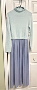 Anthropologie Maxi Dress Mock Neck With Blue Skirt Small Brand New - Picture 1 of 23