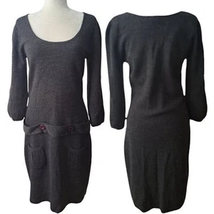 Tweeds Women Grey Knit Sweater Dress Merino Wool Blend 3/4 Sleeves Scoop Neck L - Picture 1 of 8