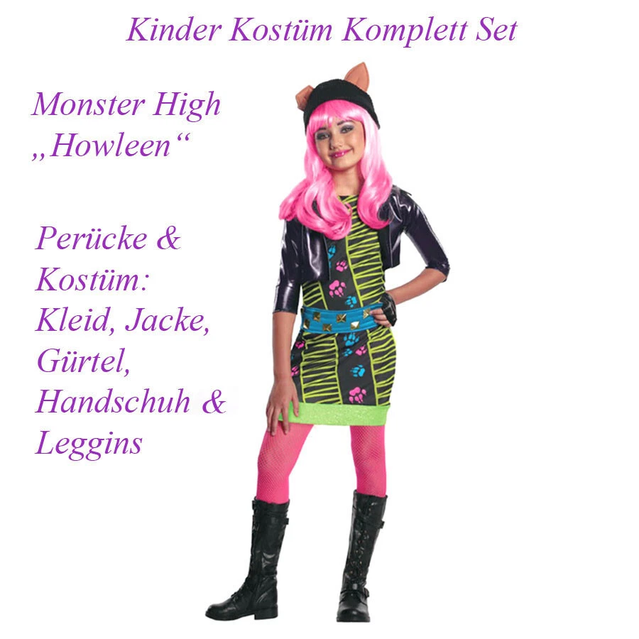 RUBIES KINDER MONSTER HIGH HOWLEEN WOLF KOSTÜM & PERÜCKE Halloween Karneval Kleid Party