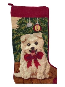 Medias de Navidad 16" x 11" Multicolor Perro Árbol Lana Hechas a Mano Tela de Terciopelo - Imagen 1 de 8