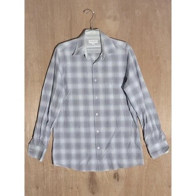 John W. Nordstrom Men’s Dress Shirt Medium Gray Blue Plaid 100% Cotton Long Slee - Image 1 of 4