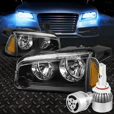 FAROL CARCAÇA PRETA + CANTO ÂMBAR + LED BRANCO 9006 HID COM VENTILADOR PARA CARREGADOR 06-10 - Imagem 1 de 4