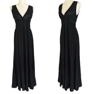 JAGA DTLA Women’s Size 3 Maxi Long Dress Linen Fitted Bodice V Neck Full Skirt - Picture 1 of 13