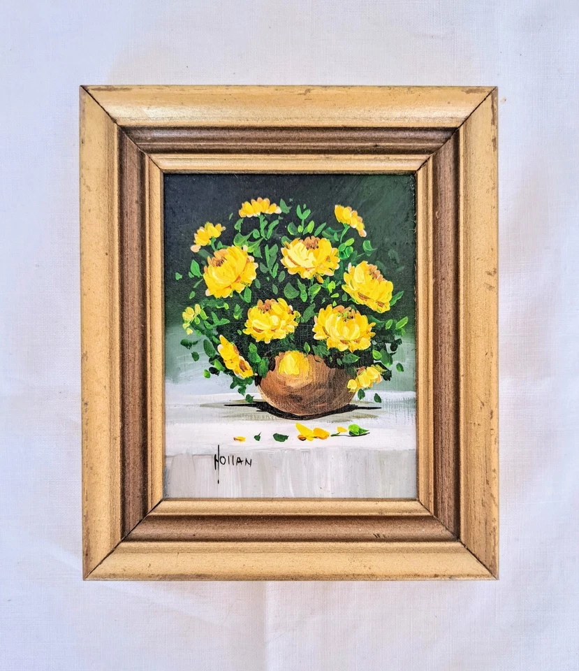 PINTURA AL ÓLEO ORIGINAL VIVIAN HOLLAN SWAIN VINTAGE PEQUEÑAS FLORES AMARILLAS FLORAL  Foto 1 de 4