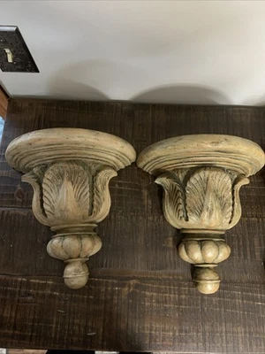 Acanthus Leaf Design Resin Antiqued Finish Wall Sconce Shelf  11 3/8”Wide. Qty 2 Foto 1 de 4