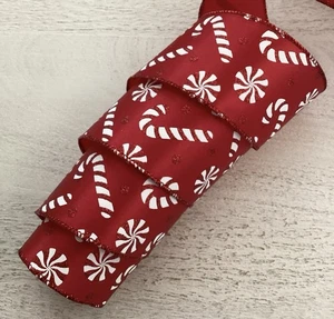 5 YARDS CHRISTMAS CANDY CANE PRINT WIRED RIBBON 2.5” WIDE RED & WHITE - Picture 1 of 4