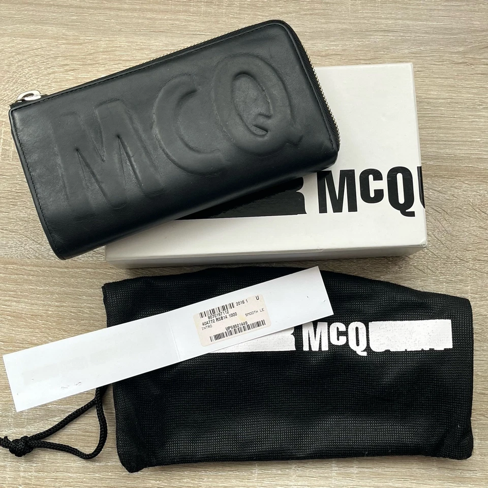 Authentic MCQ by Alexander McQueen Logo Embossed Leather Black Wallet Purse - Image 1 of 4