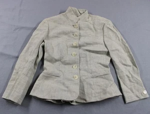 Lauren Ralph Lauren Blazer Womens 2 Gray Herringbone Linen Peplum Jacket Fitted - Picture 1 of 8