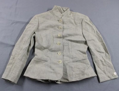 Lauren Ralph Lauren Blazer Womens 2 Gray Herringbone Linen Peplum Jacket Fitted - Image 1 of 4