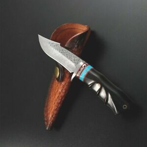 Japan Custom Hand Forged Damascus Hunting Knife Wood & Steel Guard Handle by Ryo