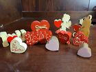 10 Vintage Hand Painted Wooden Valentines Cutout Ornaments Hearts, Cupid