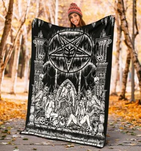 Skull Satanic Pentagram Demon Lust Shrine Blanket - Picture 1 of 11