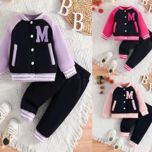 Letter Color Matching Hooded Children's Baseball Uniform Two-piece Set - Picture 1 of 13