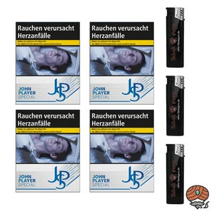 4x JPS / John Player Special Blue/Blau Stream Zigaretten à 27 Stück + Feuerzeuge