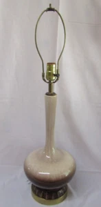 50's mid century modern pottery ceramic dip glaze brown beige ombre lamp - Picture 1 of 11