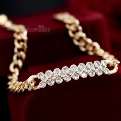 FANCY LADY 9K ROSE GOLD FILLED WAVE SIMULANT DIAMOND ID BAR CURB BANGLE BRACELET Foto 1 de 4