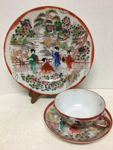 Antike japanische Geisha Mädchen handbemalt Tasse Untertasse und 8" Teller 3er Set - Bild 1 von 10
